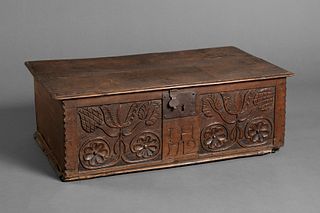 English, Carved Wooden Bible Box, 1712