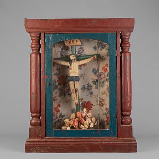 Mexico, Wooden Nicho with Cristo Crucificado, Late 19th Century