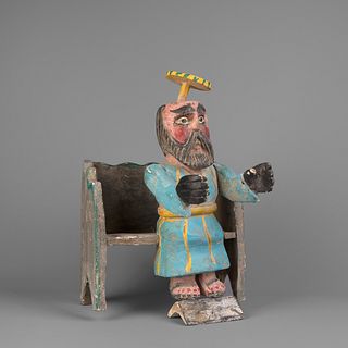 Mexico, Wooden Seated Holy Figure, Mid 20th Century