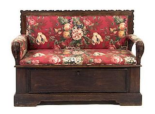 * An American Neoclassical Pine Hall Bench, Width 57 1/4 inches.