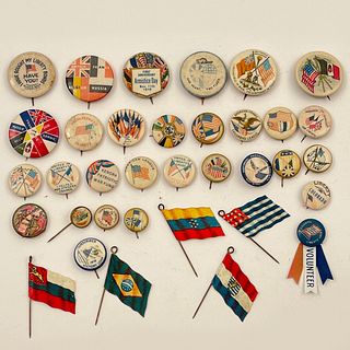 45 Antique WWI Allied Flags Buttons Ribbons