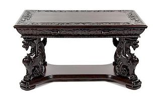 * A Renaissance Revival Oak Library Table, ATTRIBUTED TO R.J. HORNER, Height 29 x width 54 1/2 x depth 37 inches.