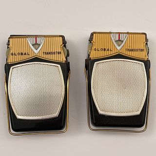 2 Vintage Black Global Transistor Radios