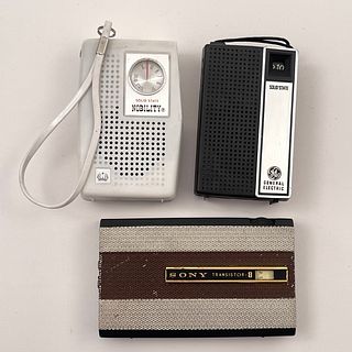 3 Vintage Transistor Radios Sony Nobility GE