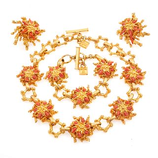 Gavilane Paris Coral, Yellow Metal Jewelry Suite