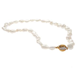 Baroque Cultured Pearl, Diamond, 14k Necklace