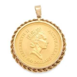 Australian Nugget $100 Gold Coin, 14k Pendant