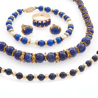 Collection of Lapis Lazuli, 14k, Yellow Metal Jewelry