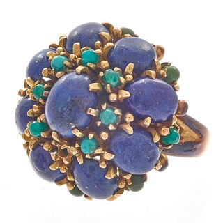 Lapis Lazuli, Turquoise, 14k Yellow Gold Bombe Ring