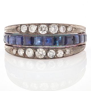Retro 14k Diamond, Ruby, Sapphire Reversible Ring