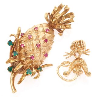 Collection of Two 14k Yellow Gold Figural Pins