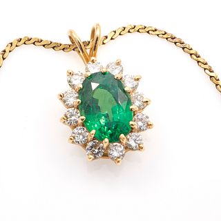 Tsavorite Garnet, Diamond, 14k Yellow Gold Necklace