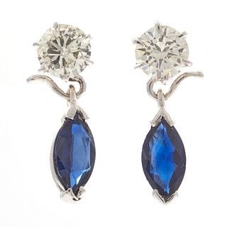Pair of Diamond, Sapphire, 14k Earrings 