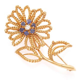 Tiffany & Co. Diamond, Sapphire, 18k Yellow Gold Pin