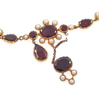 Georgian Garnet, Pearl, Yellow Gold Necklace
