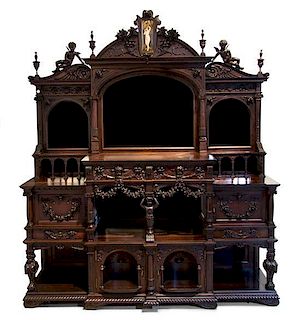 * An American Porcelain Mounted Mahogany Sideboard, ALEXANDER ROUX, Height 89 x width 76 x depth 19 1/2 inches.
