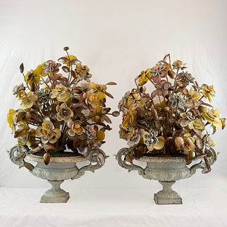 Pair of Neoclassical Style Shell Floral Arrangements