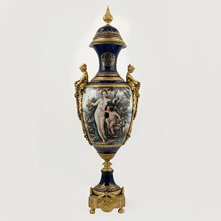 Sevres Style Gilt Bronze Mounted Porcelain Urn