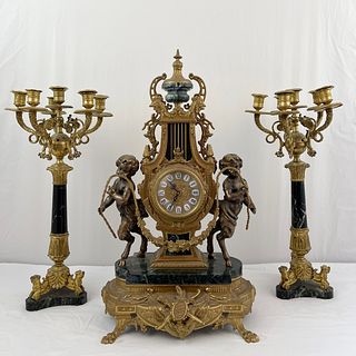 French Empire Style Clock Garniture