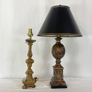 Italian Baroque Candlestick and Architectural Plinth Lamps
