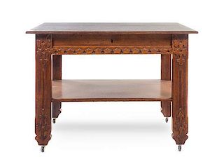 An Arts and Crafts Oak Library Table, Height 30 x width 42 x depth 26 inches.