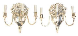 A Pair of American Silver-Plate Three-Light Sconces, LAWRENCE B. SMITH CO., BOSTON, MASSACHUSETTS, Height 12 3/4 inches.