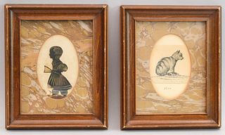 Early American Silhouette and Watercolor of Cat