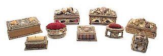 * Nine Folk Art Shell Boxes, LATE 19TH CENTURY, Width of widest 7 1/2 inches.