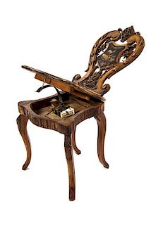 * A German Marquetry Music Box Chair, LATE 19TH CENTURY, Height 37 1/2 inches.