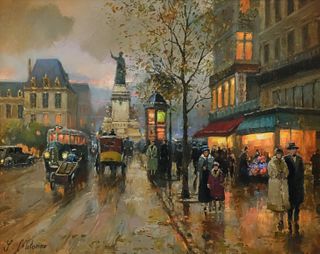L. Milanov, Paris in the Evening Street Scene