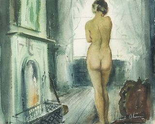 Herbert Vincent Olsen, Nude Woman in Front of Fire