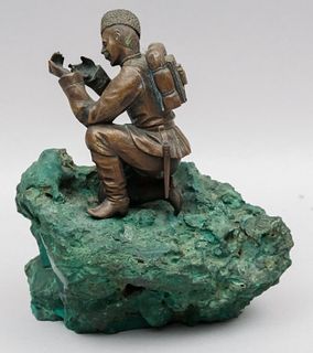 Russian Bronze of Soldier on Malachite Base