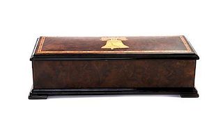 * A Swiss Marquetry Cylinder Music Box, REUGE, Height 4 1/8 x width 14 3/8 x depth 5 1/2 inches.