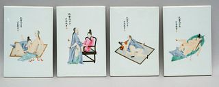 Set of 4 Antique Chinese Porcelain Erotic Plaques