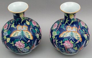 Pair of Chinese Blue Enamel Field Vases