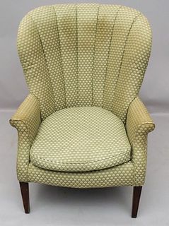 Floral Green Upholstered Wing Chair