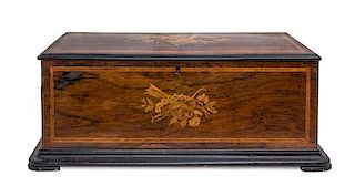 * A Swiss Marquetry Orchestral Music Box, NICOLE FRERES, Height 12 x width 31 1/2 x depth 18 inches.