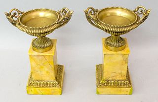 Pair of French Empire Sienna Marble Bronze Urns