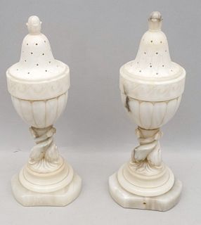Pair of Italian Alabaster Dolphin Lamps