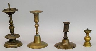 Lot of 4 Antique Brass & Bronze Candlesticks