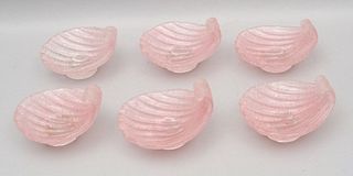 Set of 6 Murano Pink Glass Footed Shell Dishes