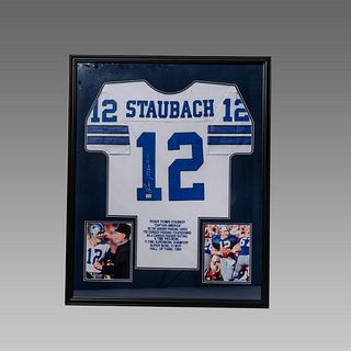 Roger Staubach Dallas Cowboys. HOF 1985. Framed Signed Jersey. WITH COA