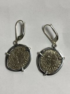 Medieval Silver coins set in Silver earrings c.1389 AD. 