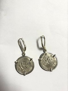 Medieval Silver coins set in Silver earrings c.1250 AD. 
