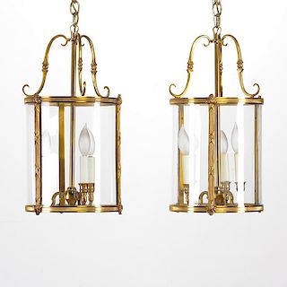 Pair Neo-Classical style gilt bronze hall lanterns