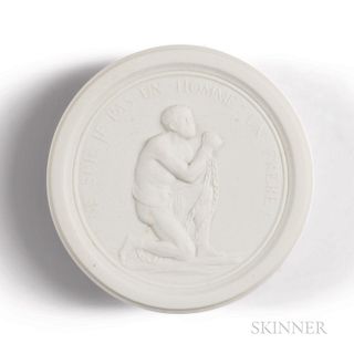 Sevres Anti-slavery Medallion, molded bisque body with verse above a kneeling figure: "Ne Suis Je Pas Un Homme? Un Frere?" (Am I Not a Man and a Broth