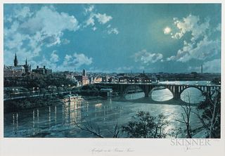 After John Stobart, Georgetown, Moonlight on the Potomac River