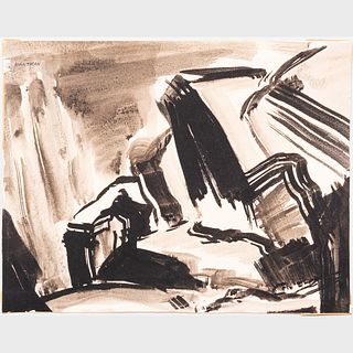 Murray Hantman (1904-1999): Monhegan Harbor; Composition; and Sumi Ink: Three Works