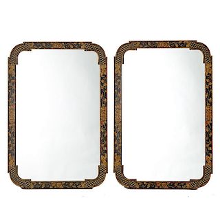 Pair Chinoiserie paint decorated wall mirrors