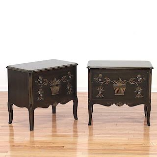 Pair custom French style lacquered nightstands